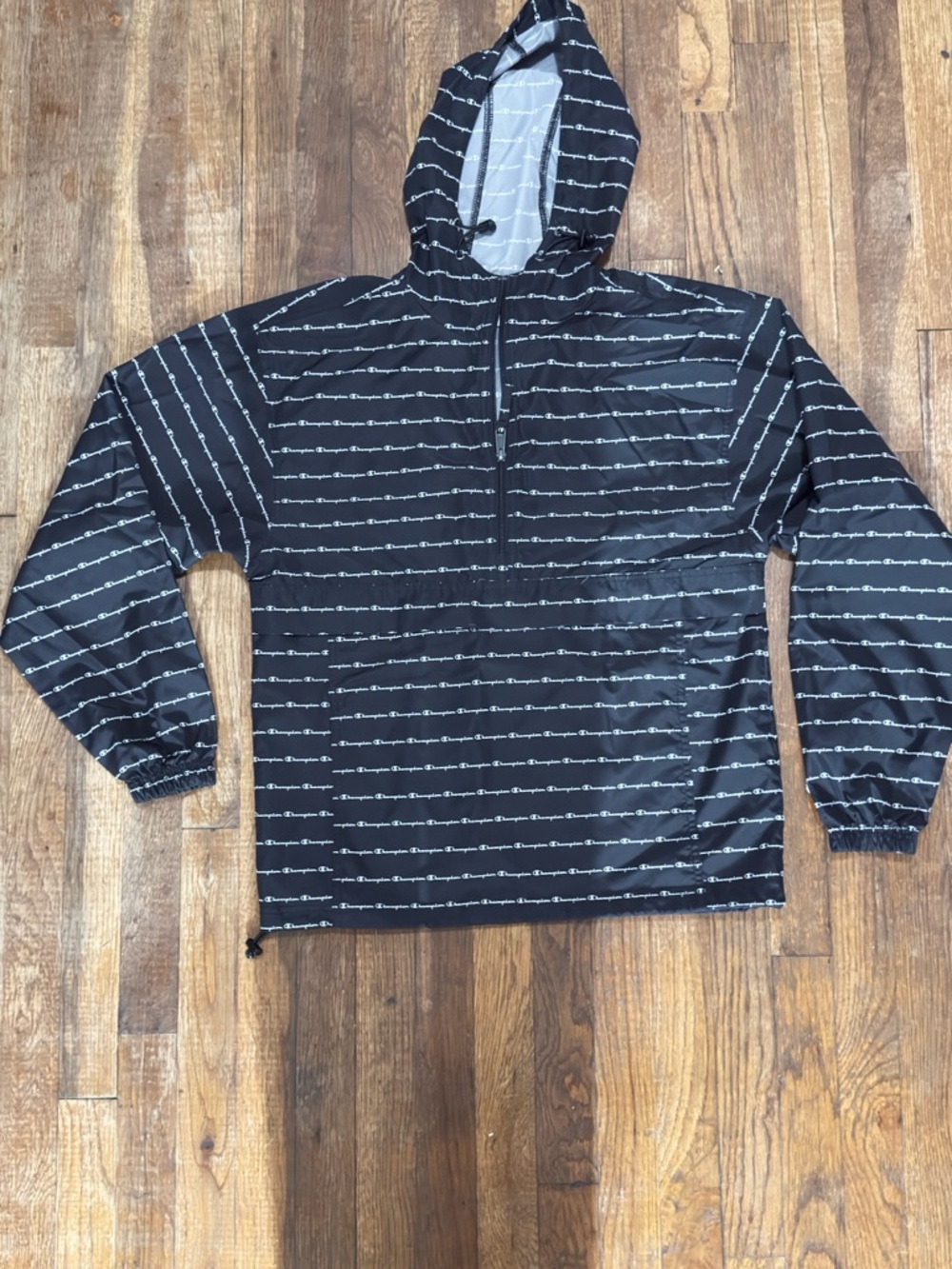 Champion Black All-Over Logo Half-Zip Hooded Pullover